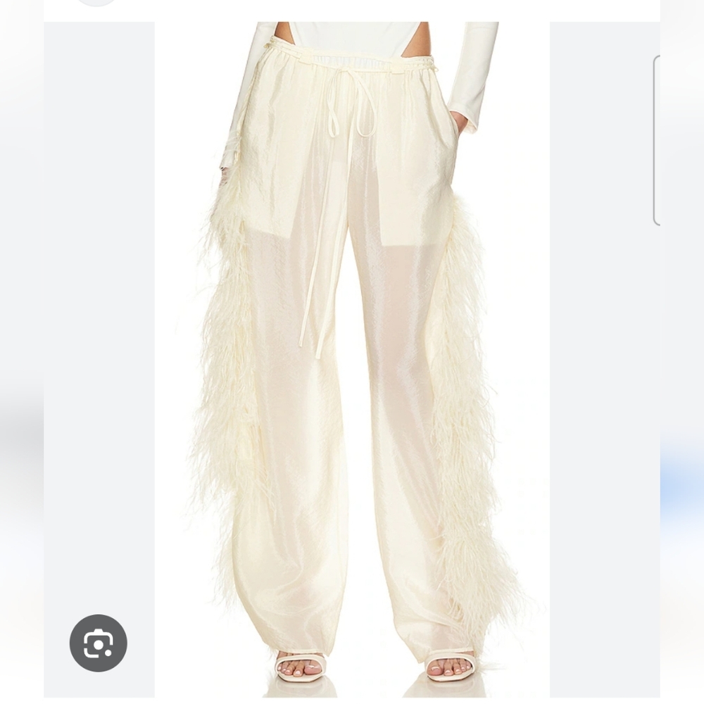Cream Sheer Cupro Drawstring Pants